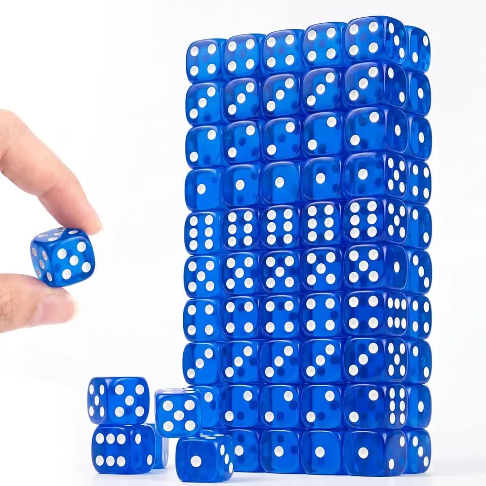 100 Pcs D6 Six Sided 16mm Transparent Dice Die,Blue Translucent