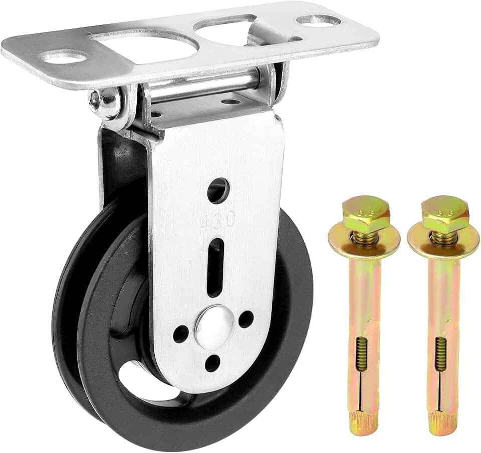 QWORK® Umlenkrollen für Seile, 180° Drehbar Drahtseilrolle mit Installationshardware für DIY Gym Fitnessgeräte, Maximale Kapazität 500 kg
