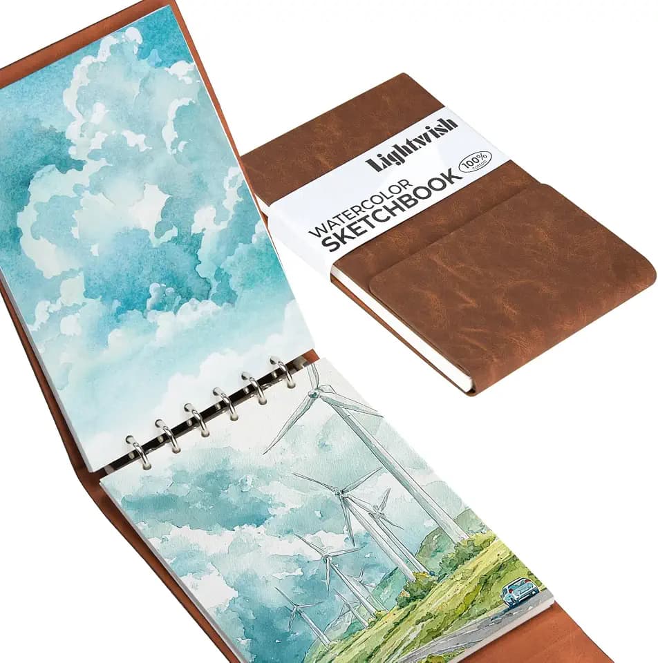 Lightwish Aquarell Skizzenbuch A5, 100% Baumwolle Kaltgepresst 300g/m² - 20 Blätter säurefreies Aquarellpapier für Aquarell, Gouache, Acryl - Künstler Skizzenbuch für Erwachsene & Studenten
