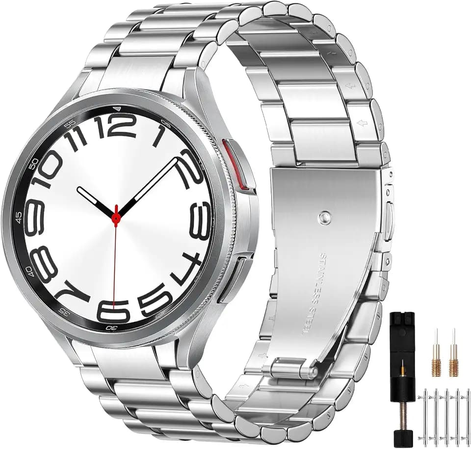 Mastten Keine Lücke Metall Armband Kompatibel mit Samsung Galaxy Watch 7 6 5 4 44mm 40mm, Edelstahl Ersatzarmband für Galaxy Watch 6 Classic 43mm 47mm / 4 Classic 42mm 46mm / 5 Pro 45mm / FE, Silber