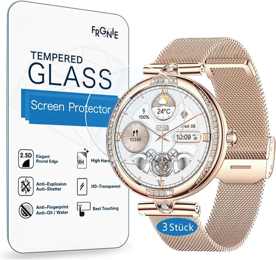 3 Stück Schutzfolie Kompatibel für Shepatio Smartwatch 1,19", Hartglas Displayschutz, Kompatibel für LIGE, FEELNEVER, ESFOE FV4 Smart Watch Damen Schutzfolie