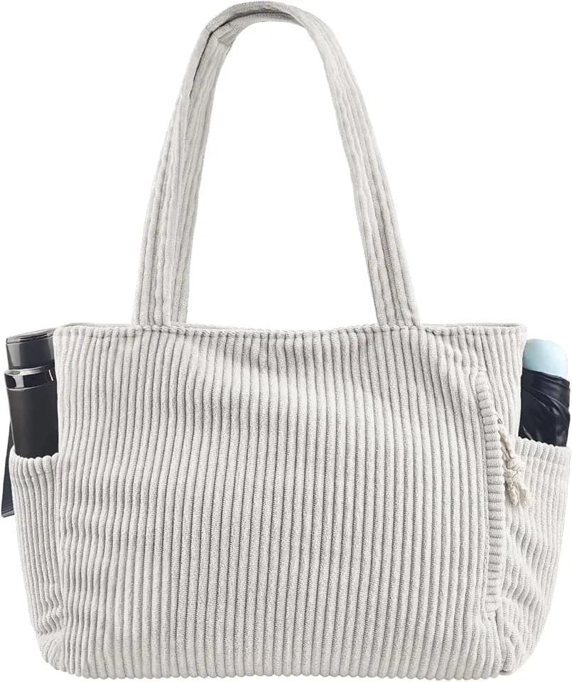 Cord-Tragetasche für Damen, große Kapazität, Schultertasche mit Reißverschluss und mehreren Taschen, für Arbeit, Schule, Reisen, Einkaufen