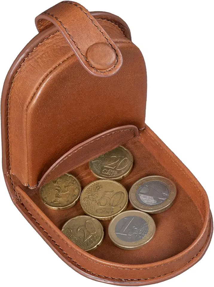 Benthill Kleine Münzbörse Leder | Lederbörse für Münzen | Echt Leder Kleingeldschütte für Münzen | Wiener-Schachtel | Schüttelbörse,Farbe:Braun