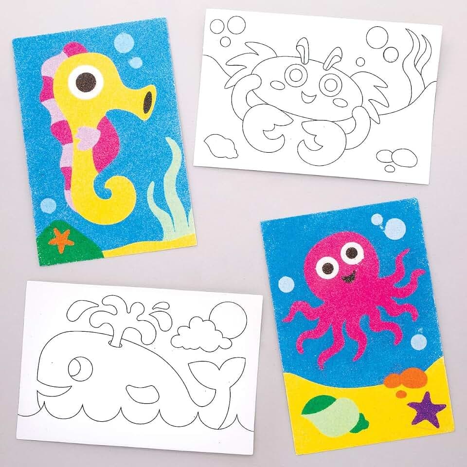 Baker Ross Sandkunstbilder „Meerestiere“ (8 Stück) – für Kinder zum Verzieren und als Dekoidee