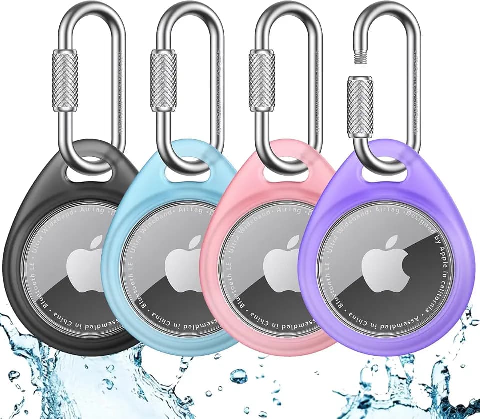 UNBREAKcable for AirTag Holder Case with Professional Carabiner, 4 Pack