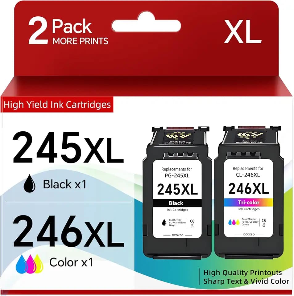 245XL 246XL Combo Pack Ink Cartridges Replacement for Canon Printer Ink 245 246 PG-245 CL-246 XL MX490 MG2522 MX492 TR4520 TR4500 MG2520 TS3300 TS3322 MG2525 TR4522 TS3100 TS3320 (2 Pack Black Color)