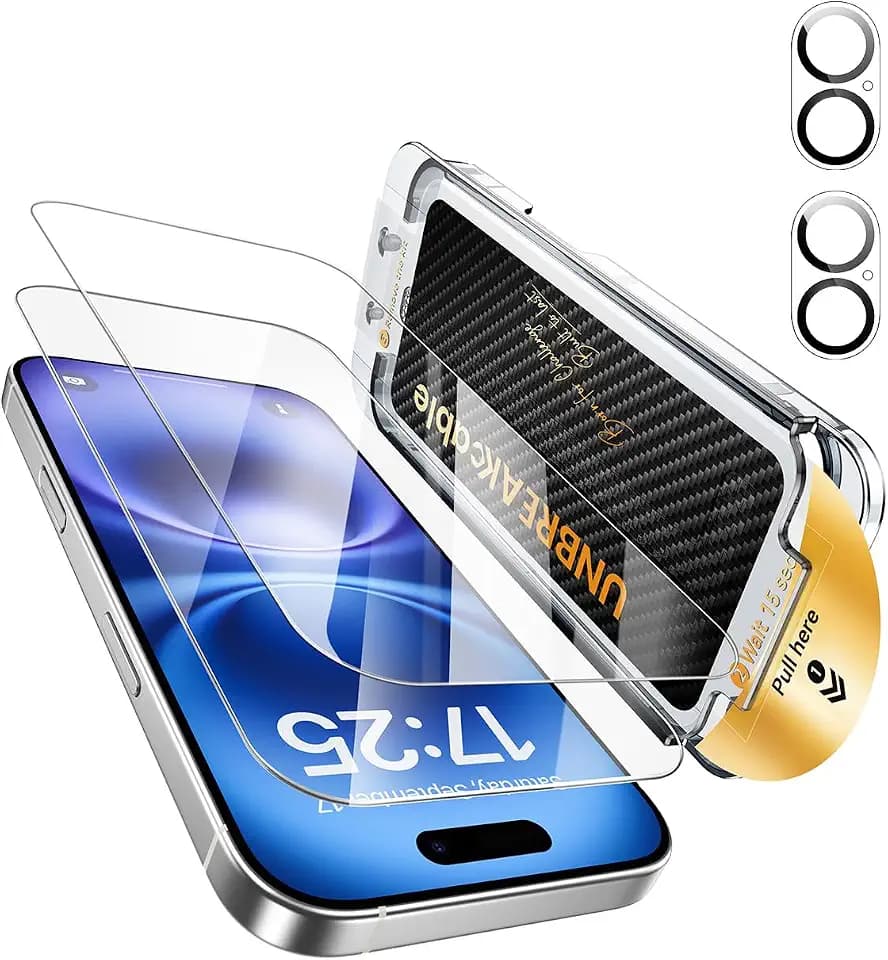 UNBREAKcable 2+2 Pack Screen Protector for iPhone 16 with Lens,9H+ Glass