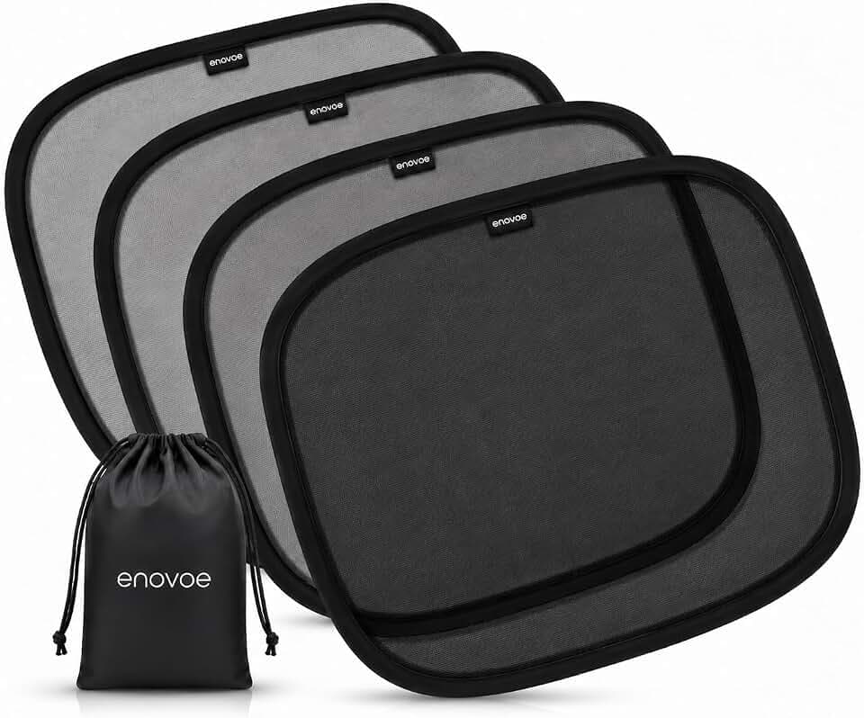 Enovoe Car Window Shades for Baby (4 Pack) - 21"x14" - Sun Shade Blocker, Cling - Glare Shield and UV Rays Protection for Your Child - Side Windows Screens for SUV- Mesh Window Shades for Car Baby
