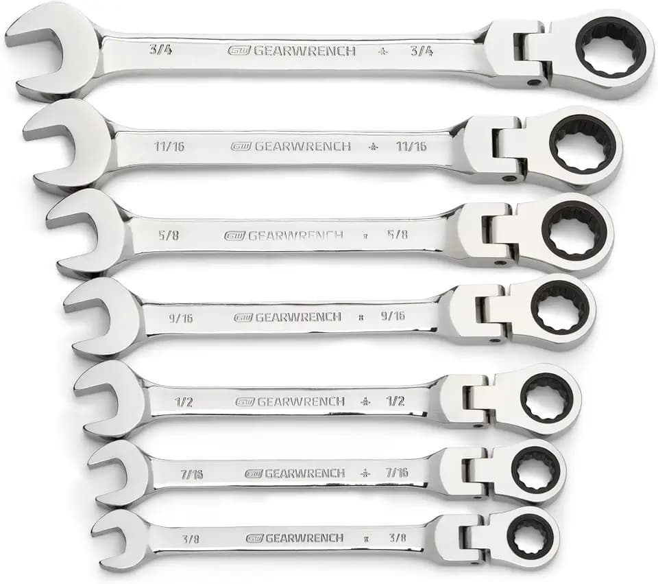 GEARWRENCH 7 Pc. 12 Pt. Flex Head Ratcheting Combination Wrench Set, SAE - 9700