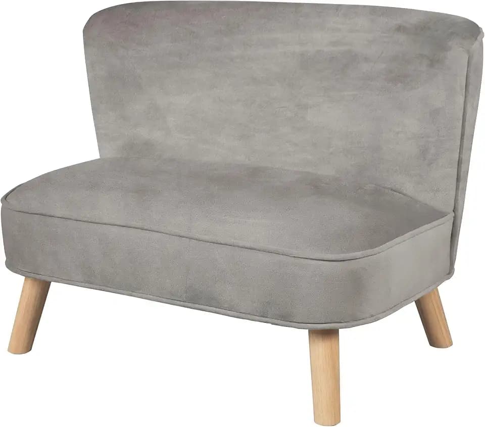 roba Kindersofa „Lil Sofa“ für Jungen und Mädchen, bequeme Kindercouch mit stabilen Holzfüßen und grauem Samtstoff, Kinder-Sitzmöbel-Serie „Lil Sofa“ fürs Kinder- oder Babyzimmer, 1 Stück (1er Pack)