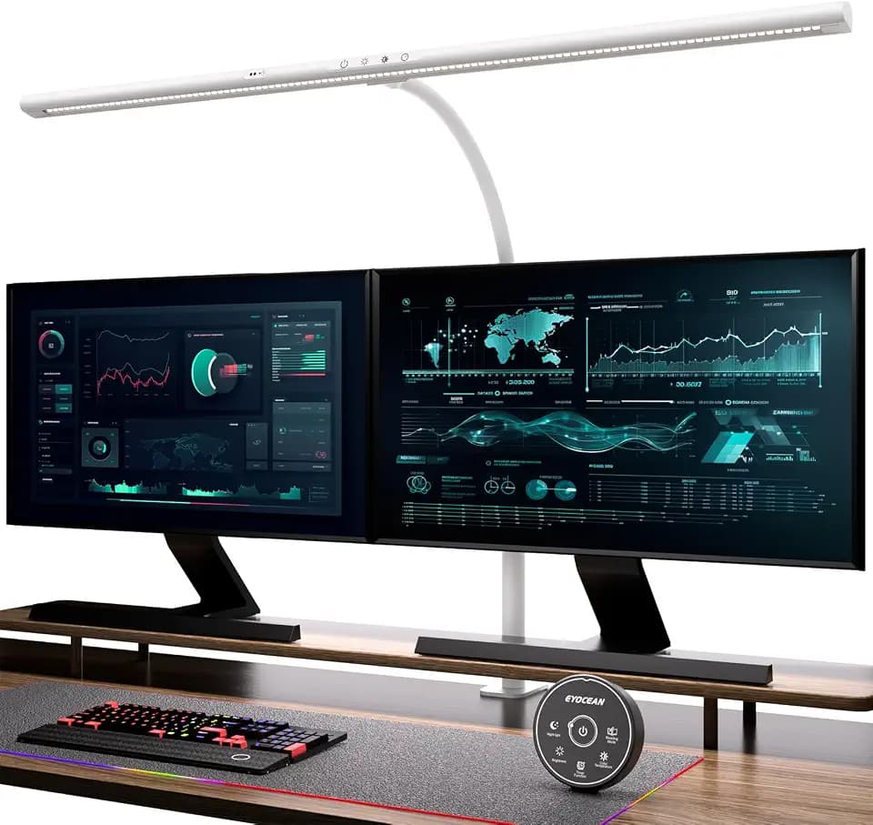 EYOCEAN Schreibtischlampe LED mit Gestensteuerung & Fernbedienung, 24W 80CM Klemmbare Schreibtischlampen, Dimmbare Einstellbare Farbtemperaturen Monitor Lampe, Tageslichtlampe für Heimbüro, Weiß