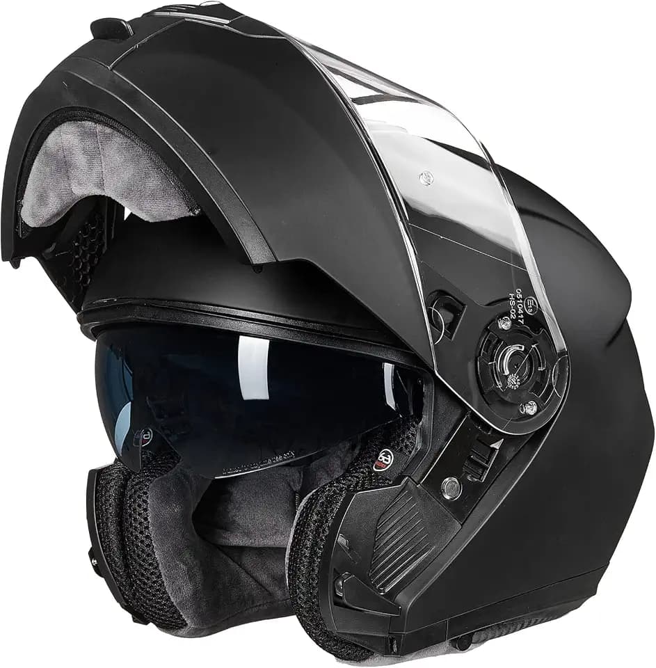 ILM Adult Motorcycle Modular Full Face Helmet Flip up Dual Visor 159(Matte Black,XX-Large)