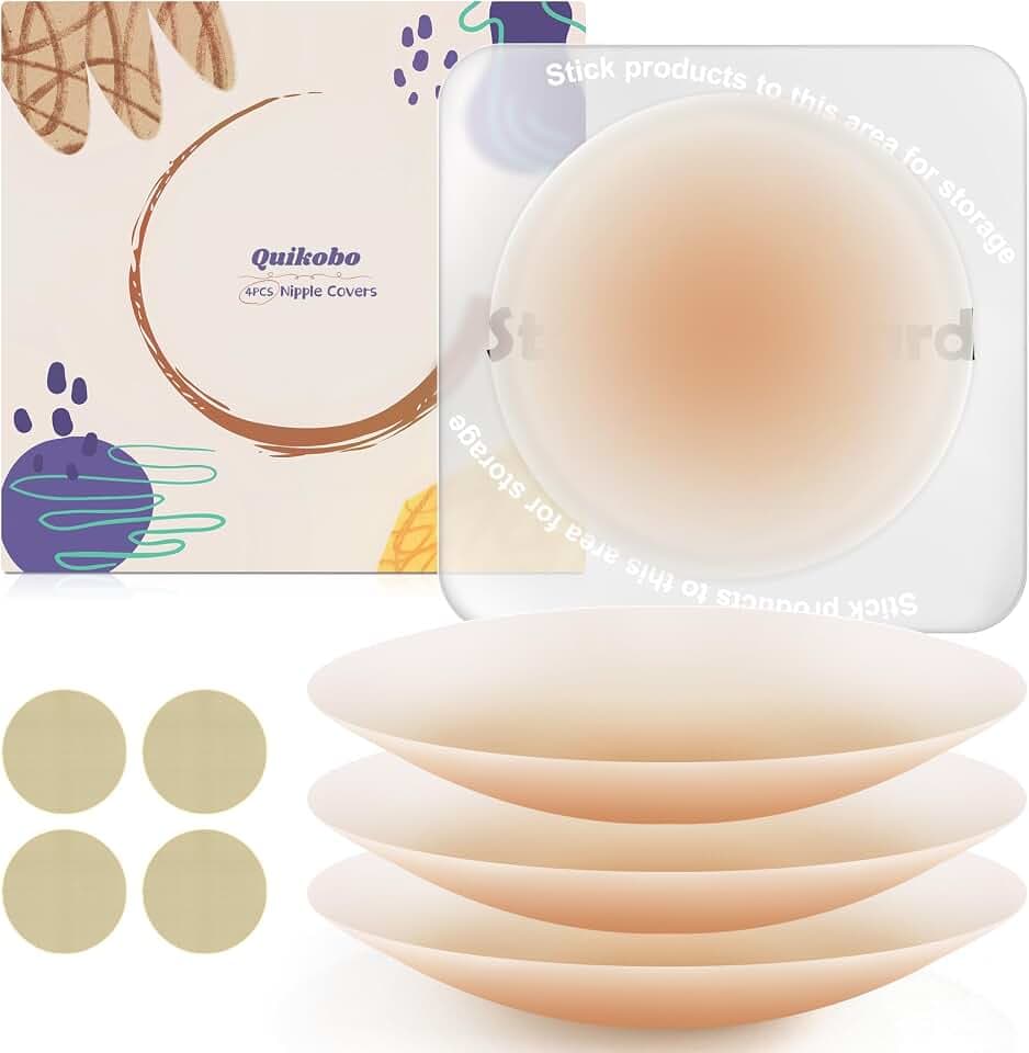 Nippelpads - 4 Stück Nipple Covers ultradünn aus Silikon für Damen - Wiederverwendbar & Waschbar Brustwarzenabdeckung - Klebe BH Mit Aufbewahrungs Board