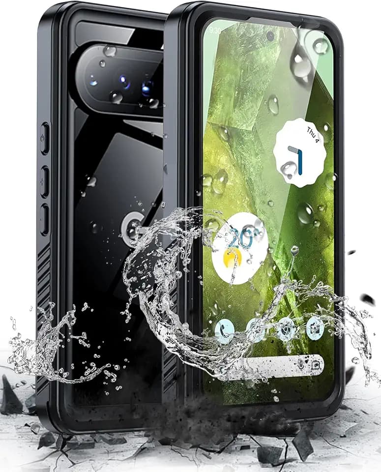 Hualele Pixel 9 Pro XL Case Waterproof Built-in Screen Protector and Lens Protector, IP68 Underwater Rugged Full Body Shockproof Anti-Scratched Durable Phone Case for Google Pixel 9 Pro XL Black/Clear