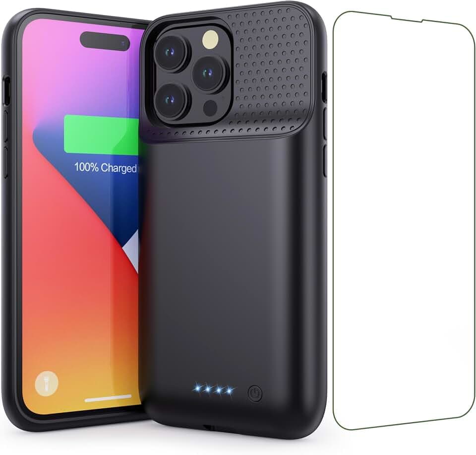 Battery Case for iPhone 14 Pro Max,14 Plus and 13 pro Max, Real 8600mAh Rechargeable Smart Extended Charging Case, Ultra-Slim Portable Protective Battery Pack (6.7 inch) Black