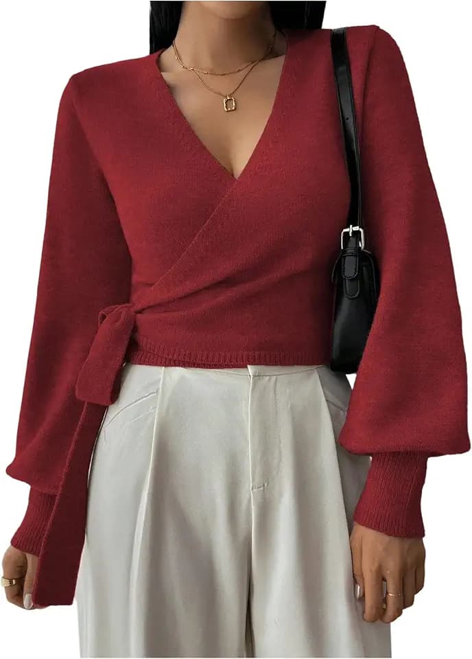 SOLY HUX Women's V Neck Cropped Sweater Fall Wrap Tops