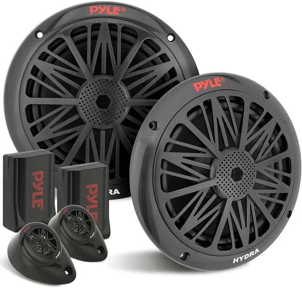 Pyle 200 Watt Marine Boat Speaker System Weather Proof Dual 2 Way 6.5 Inch Outdoor Speakers w/ 85Hz-6kHz Frequency Response, Heavy Duty 8oz Magnet Structure - Pyle PLMR6KB (Black, Pair)