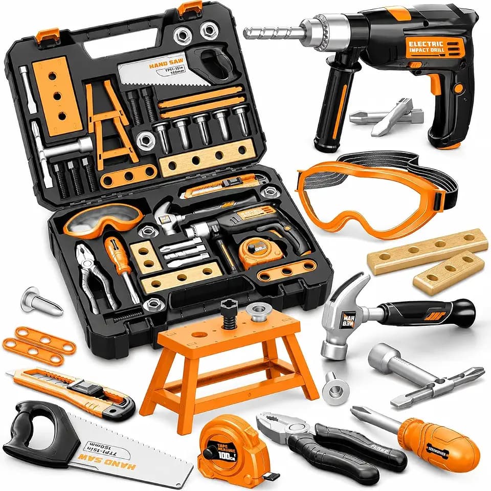 Kids Tool Set with Electronic Toy Drill, 41 Realistic Toy Tools with Tool Box for Toddler, Pretend Home Tool Kit & Drill Sets, Kids Construction Toys, Birthday Gifts for 3 4 5 Years Old Boys Girls