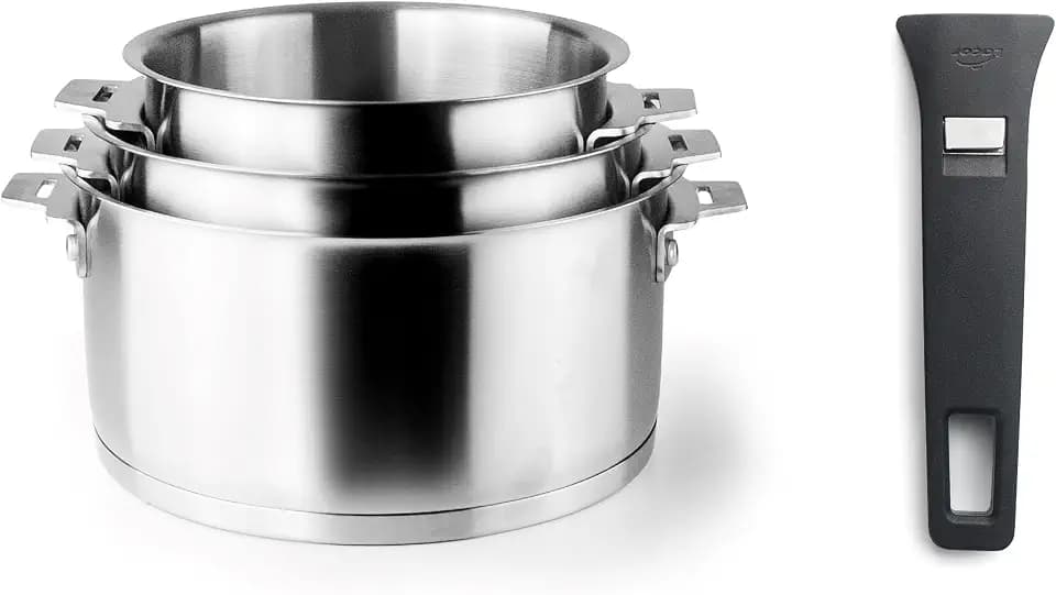 Lacor 56610 – Set aus 3 Kombi-Kochtöpfen, + Griff, stapelbar