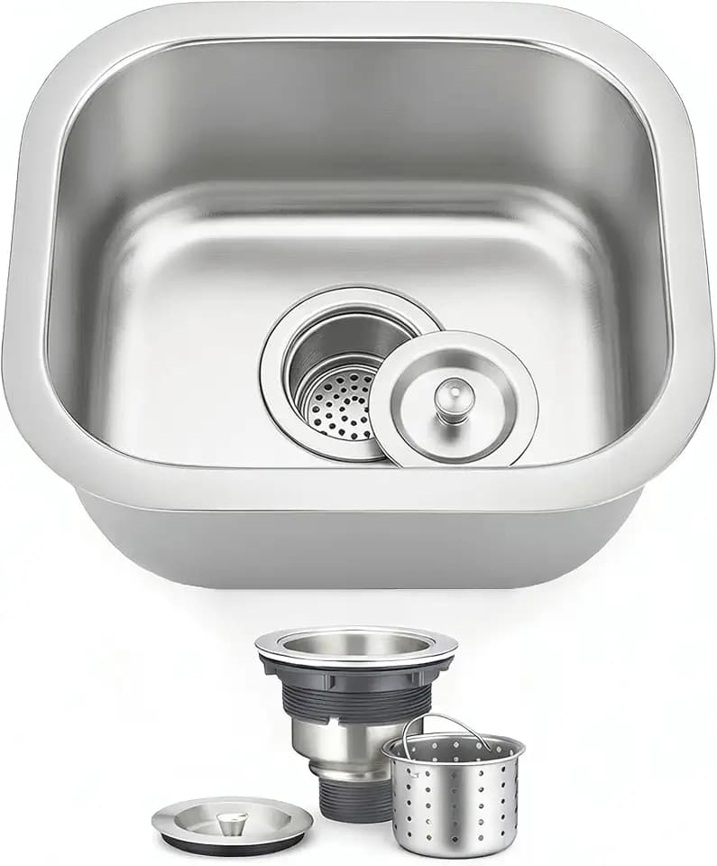 ORLANDO 15x13 inch Undermount bar Sink – 18 Gauge 304 Stainless Steel Single Bowl Kitchen Sink with Basket Strainer for Kitchen Island, Wet Bar & Prep Station