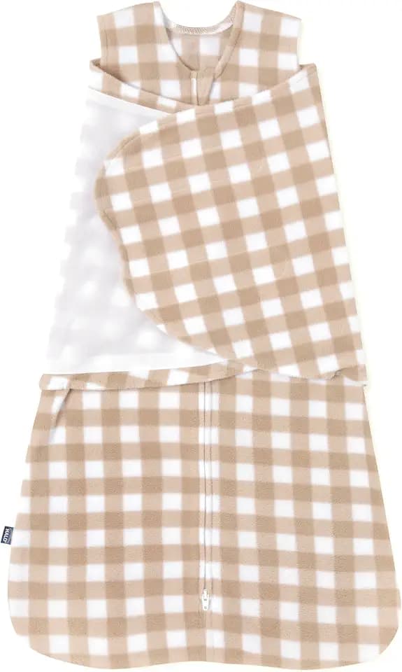HALO Micro-Fleece Sleepsack Swaddle, 3-Way Adjustable Swaddle Blanket for Newborn and Infants, TOG 3.0 for Cold Climates, Hip Healthy, Gingham Tan, Small, 3-6 Months