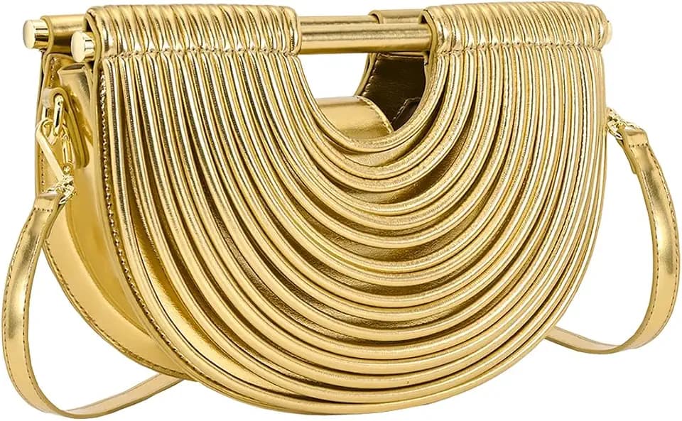 Half-Moon Gold Clutch Purse for Women Wedding Evening Handbag