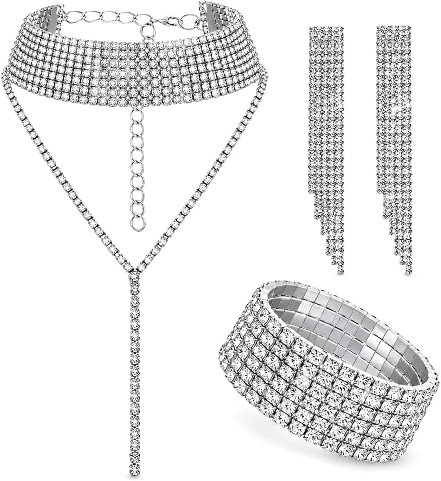 Hicarer 3 Pieces Rhinestone Jewelry Set Bridal Wedding Jewelry Set