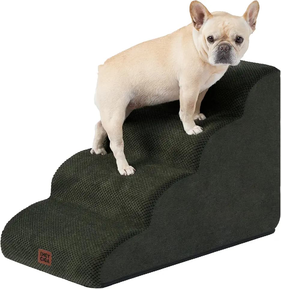 EHEYCIGA Curved Dog Stairs Ramp, 4-Step High Beds, 19.7" H Pet Step