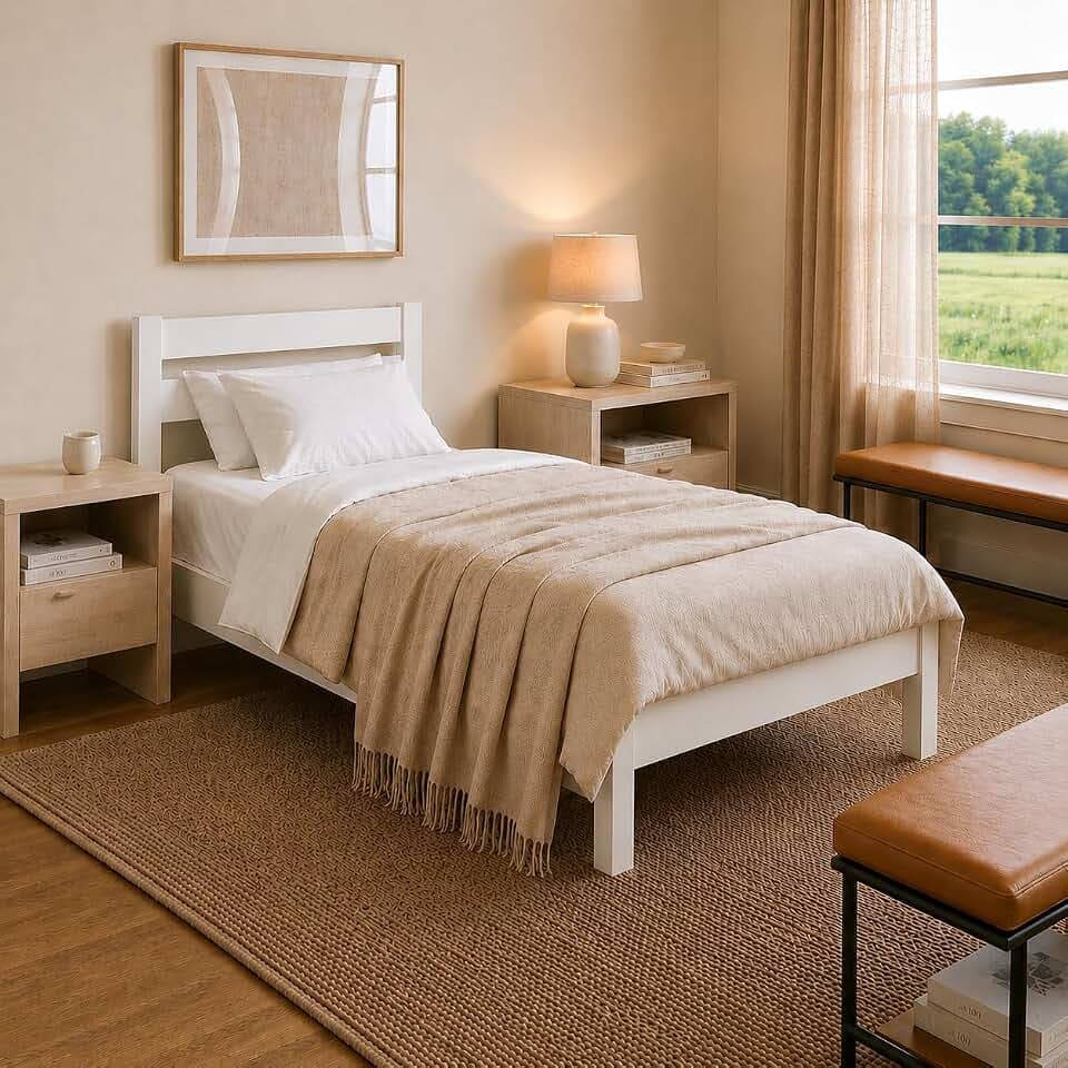 Standard Einzelbett – Holzbett 120x200 cm (Weiß), ohne Lattenrost – Massivholzbett mit Kopfteil I Birkenholz I FSC®-Zertifiziert | Skandinavisches Design | Emissionsarm