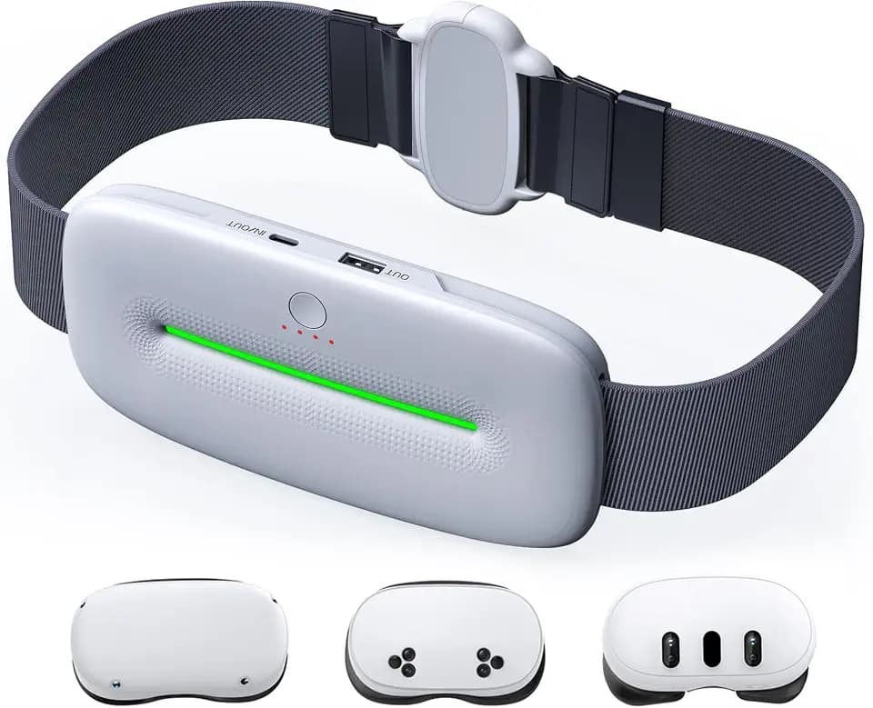 DXKK Waist Belt Battery Pack for Meta Quest 3/3S/2/Oculus quest 2, 12000mAh Capacity, 20W Fast Charging to Extend 5-7 Hrs Playtime for VR Headset, Charge Your Phone & More