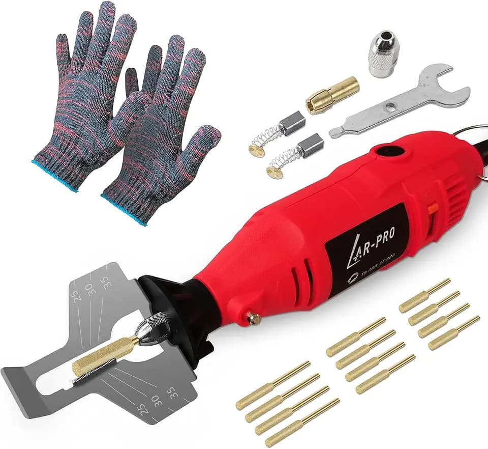 AR-PRO Electric Chainsaw Sharpening Kit 110V/180W, High-Speed Chainsaw Sharpening Tool, Includes 5-Speed Chainsaw Chain Sharpener with 3 Sizes Diamond Sharpening Wheels and Angle Adjustment Guide