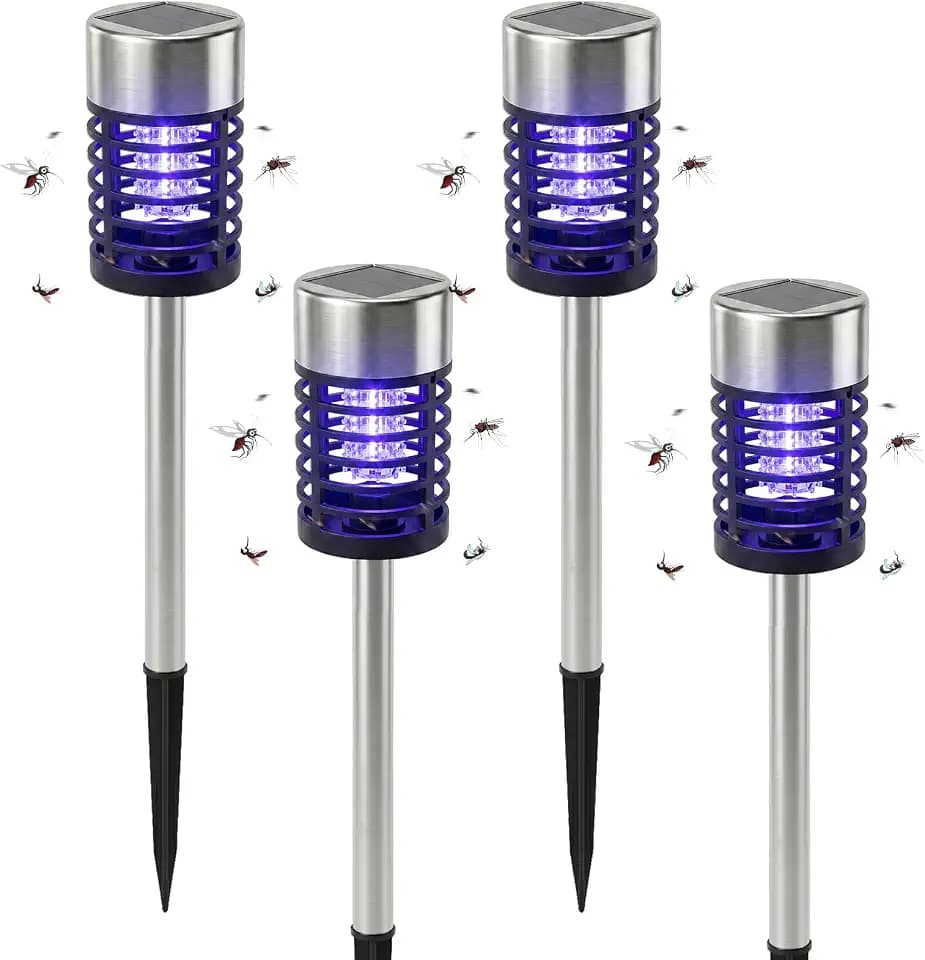 Solar Bug Zapper Outdoor Waterproof Mosquito Repellent Outdoor Patio Mosquito Trap & Killer for Backyard, Farm, Garden, 2026 Solar Powered Fly Zapper for Small Flying Insect, Gnats, Flies, Moths(4)