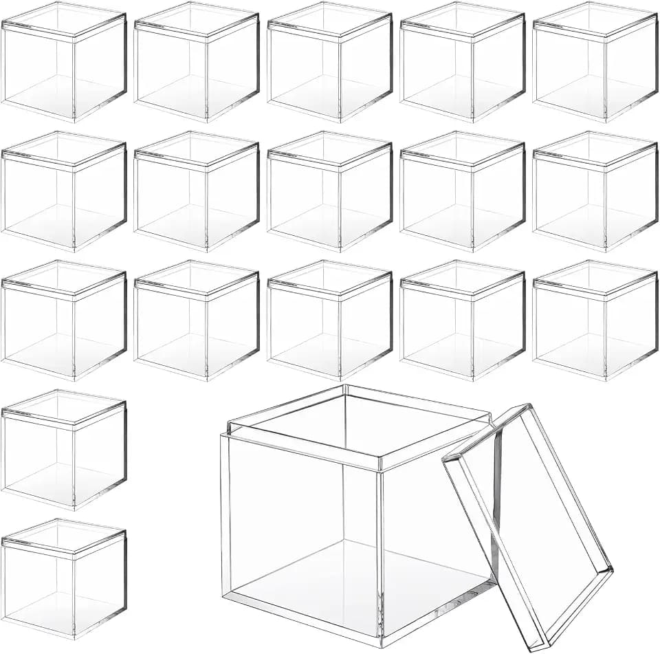 CHENGU 18 Stück Acryl-Boxen, transparent, Acrylwürfel, klein, quadratisch, Acryl-Box mit Deckel, kleiner Behälter, transparente Süßigkeitenwürfel für Süßigkeiten-Schmuck-Display (5.6x5.6x5.6 cm)