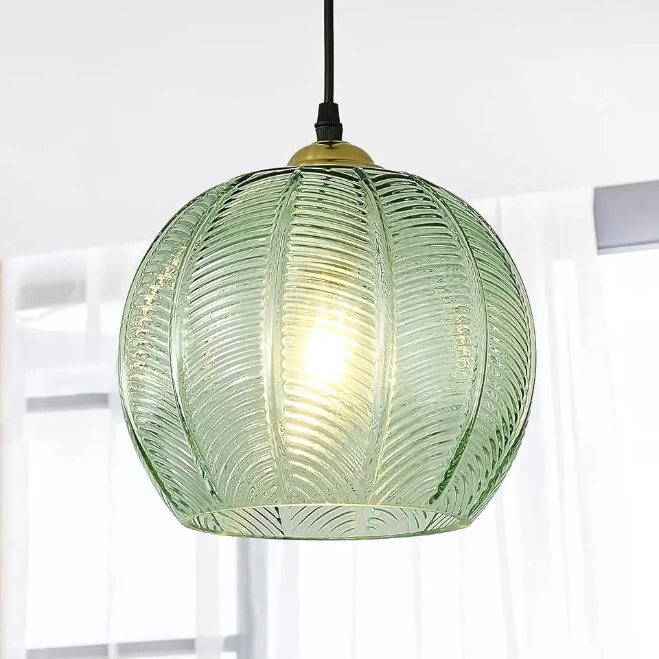 Green Pendant Lighting 9.8-Inch Large Hand Blown Glass Globe Chandelier