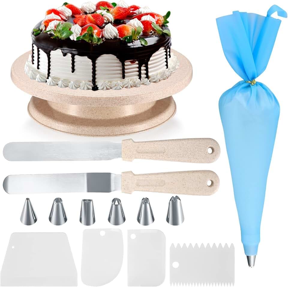 Tortenplatte, Drehbarer Tortenständer, Kuchen Drehteller, Kuchen Dekorations Kits, Cake Decorating Turntable mit Kuchenschabern, Pfannenwendern, Kuchenspritzbeuteln und Spritzspitzen