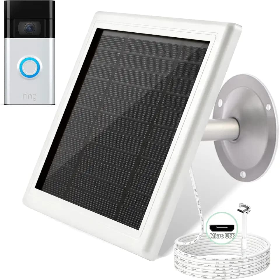 5W/5V Solar Panel for Ring Video Doorbell (2nd Gen - 2020 Release), Solar Charger for Ring Video Doorbell With Micro-USB Port, IP65 Waterproof, 360° Adjustable Stainless Steel Mount, 16.4ft Cable