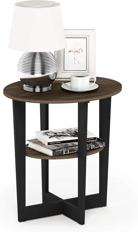 Furinno Jaya 2-stufiger runder Beistelltisch, Columbia-Walnuss