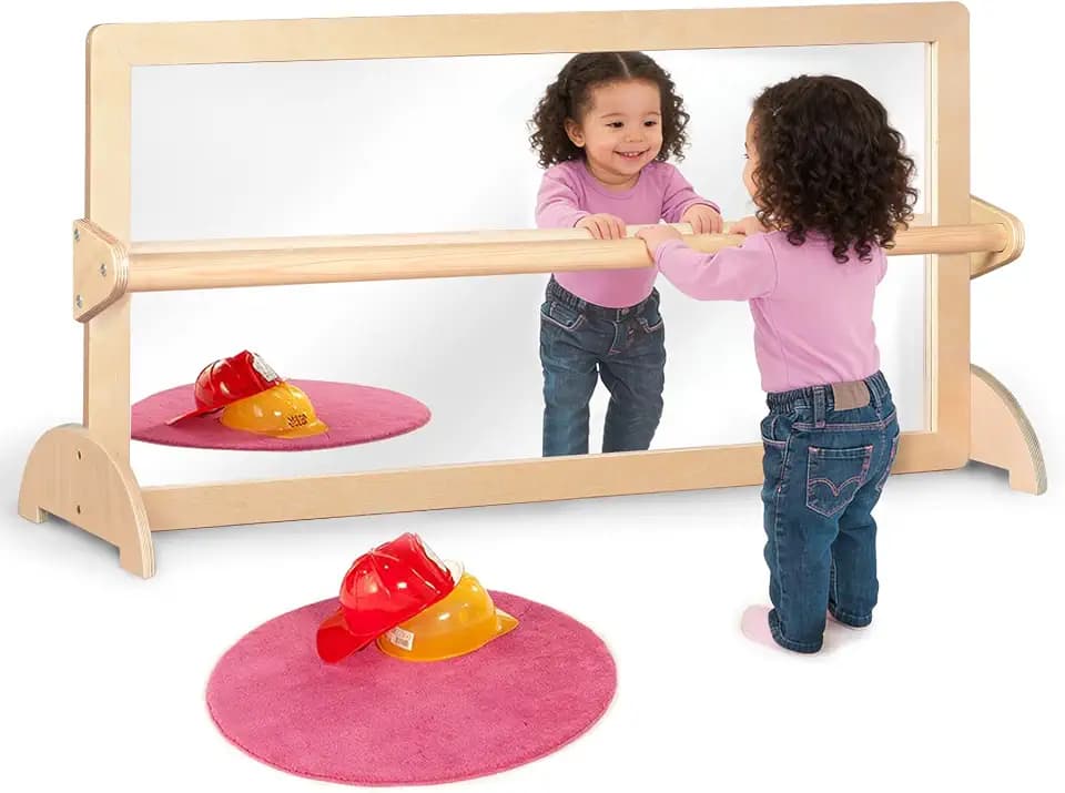 3-Position Montessori Full-Length Baby Sensory Mirror w/Pull Up Bar
