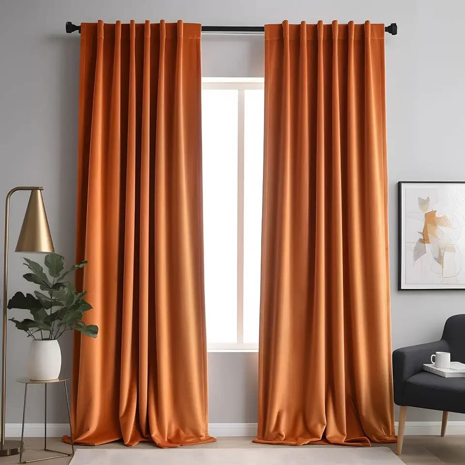 Orange Velvet Curtains 84 inches Long for Living Room Blackout Curtains