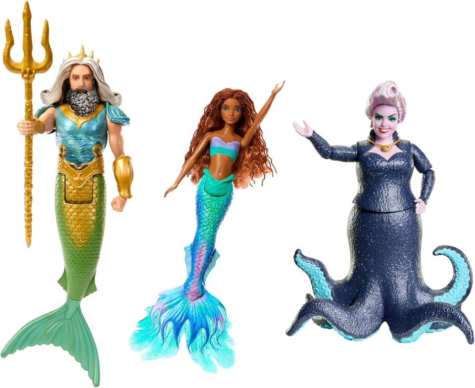 DISNEY Arielle, die Meerjungfrau - König Triton, Ursula und Arielle in bekannten Outfits, beweglich und mit abnehmbaren Accessoires, für fantasievolles Spielen und Sammeln, ab 3 Jahren, HND28