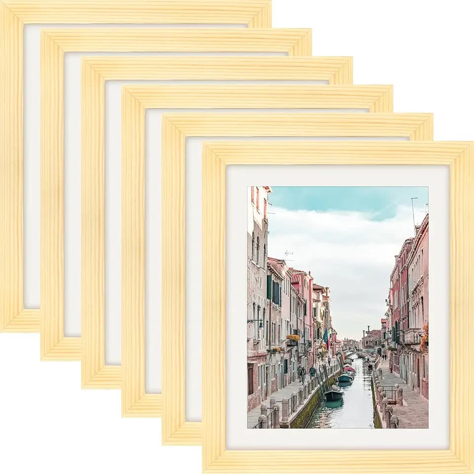 WUTL 8x10 Picture Frames Solid Wood 6x8 Photo Frame with Mat Grain 6 Pack