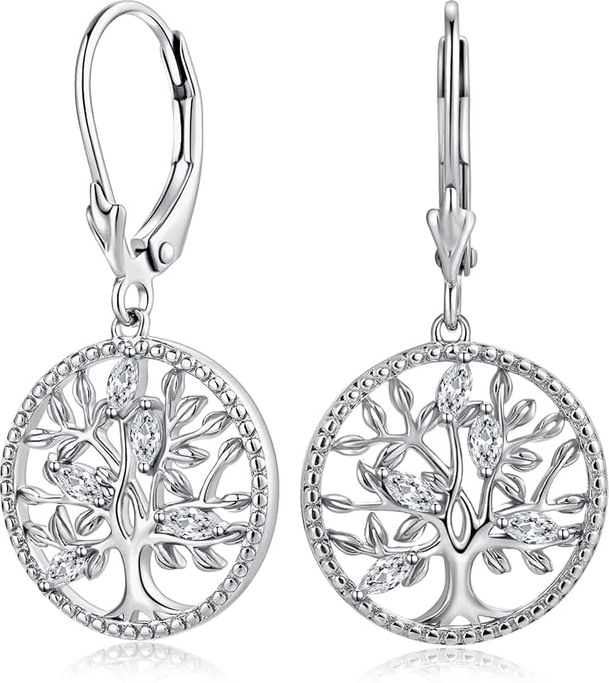 18 Karat Plattiert Baum des Lebens Ohrringe für Damen, 925 Sterling Silber Ohrringe Hängende mit Zirkonia Kristall Schmuck für ihre Damen Mutter