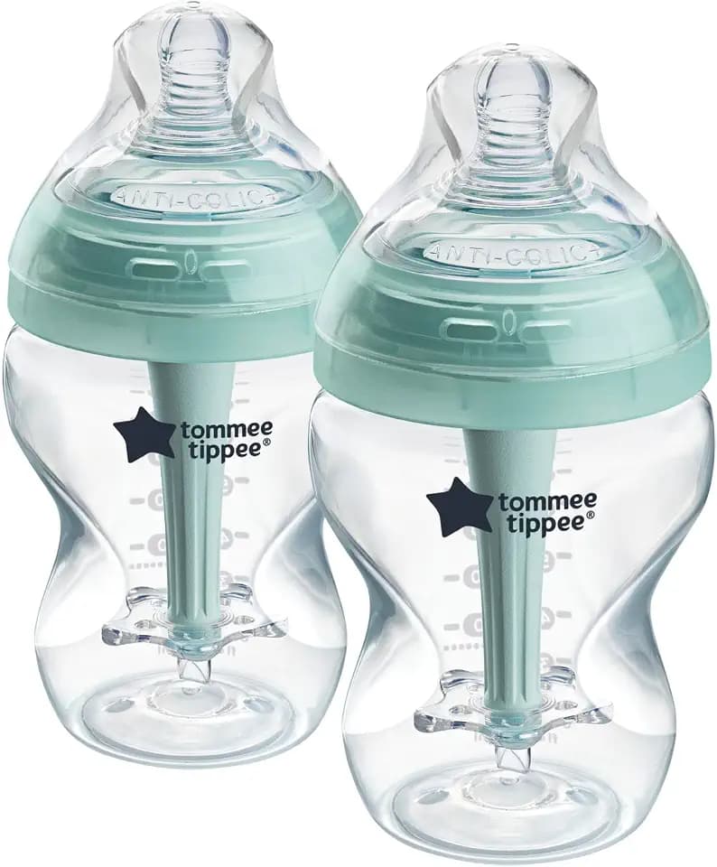 Tommee Tippee-Babyflaschen, Advanced Anti-Kolik-Flasche, 260ml, brustähnl. Sauger (langsam), belüft. Anti-Kolik-Stab, selbststeril., Zubehör, 2er-Pack