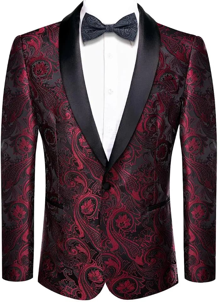 Hi-Tie Stylish Men Suit Jacket Blazer Shawl Lapel One Button Slim Fit Long Sleeve Jacket Tuxedo Party Dinner