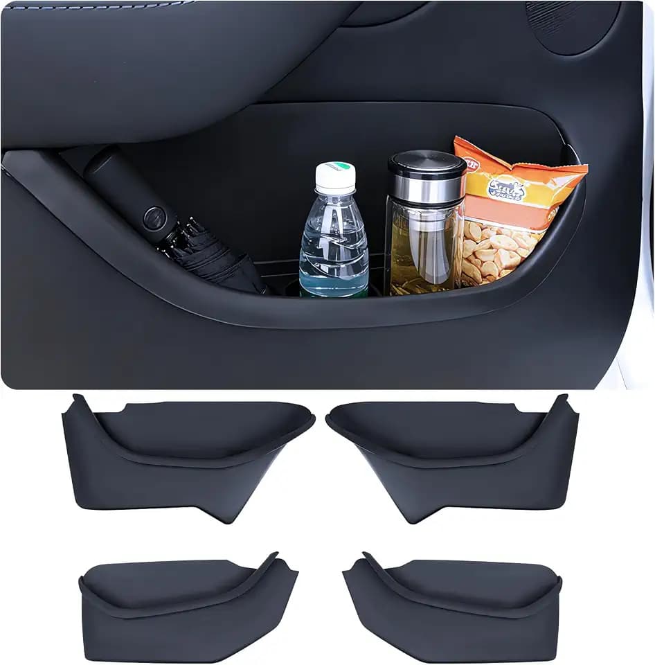 4PCS Door Side Storage Box Organizer for Tesla Model Y Juniper 2025-2027 Accessories Refreshed TPE Full-Cover Front Rear Door Slot Tray Mats Model Y Pocket Organizer Juniper Insert Tray