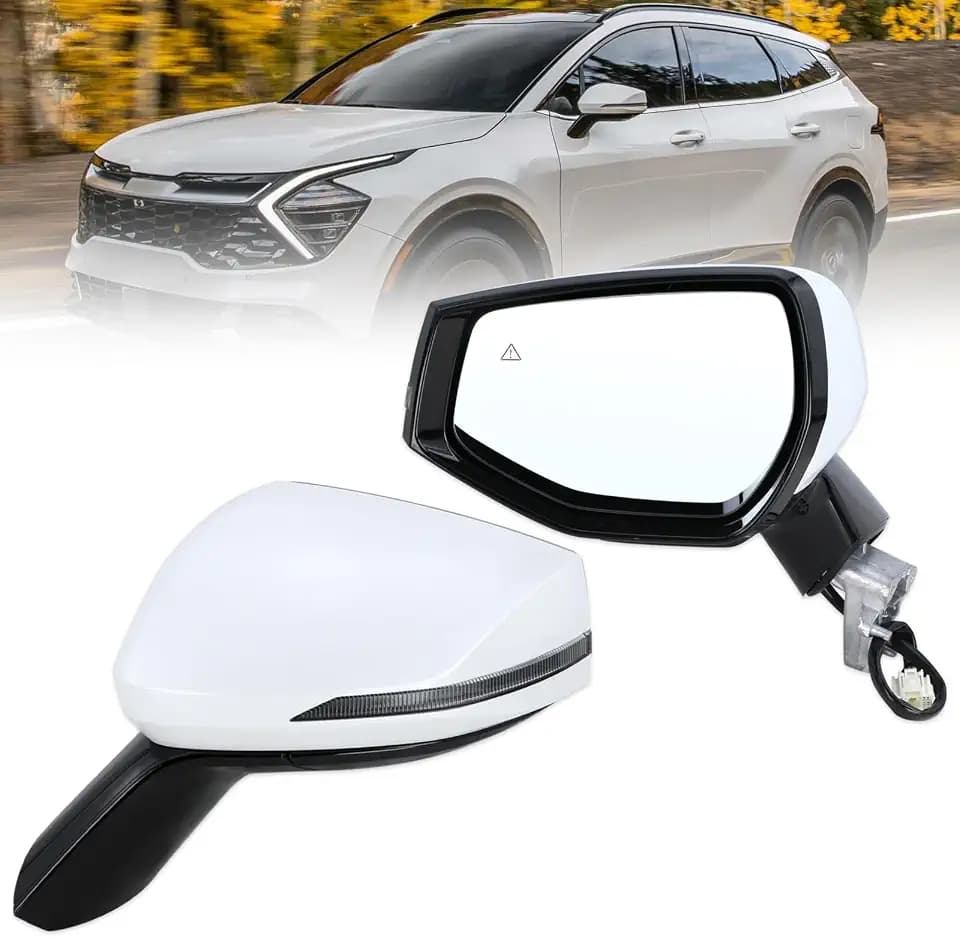 Left Driver Side Mirror Compatible With 2023 2024 2025 Kia Sportage With Manual Folding Power Glass Heated Turn Signal Blind Spot White Replace#87610P1060(8Pins)