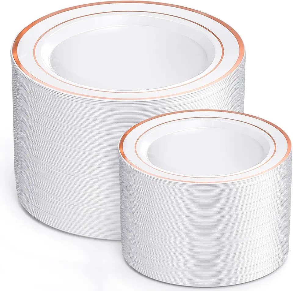 I00000 200 Pcs Rose Gold Plastic Plates, Premium Disposable Party Plates