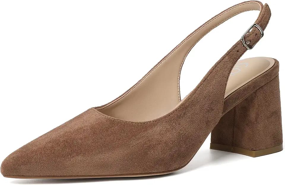 Mostrin Block Slingback Heels for Women Pointed Closed Toe Chunky Heels Office Work Shoes Women's Pumps for Business Casual