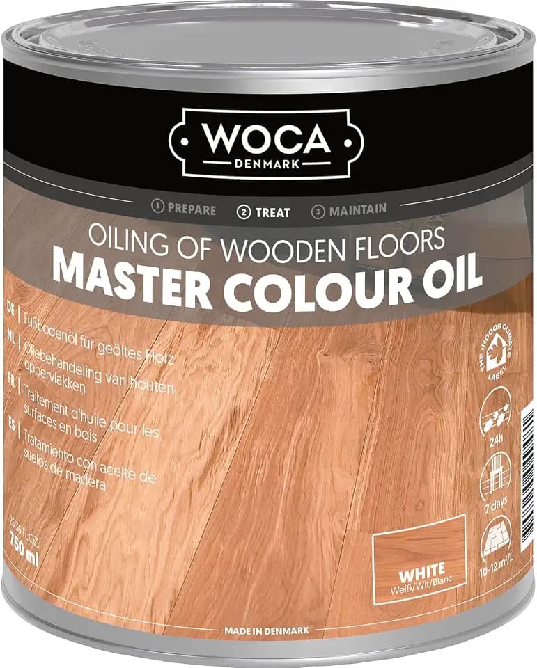 Woca Meister Colour Öl - 2in1 Farbe und Schutz zur Holzbodenpflege, weiß 0,75 Liter