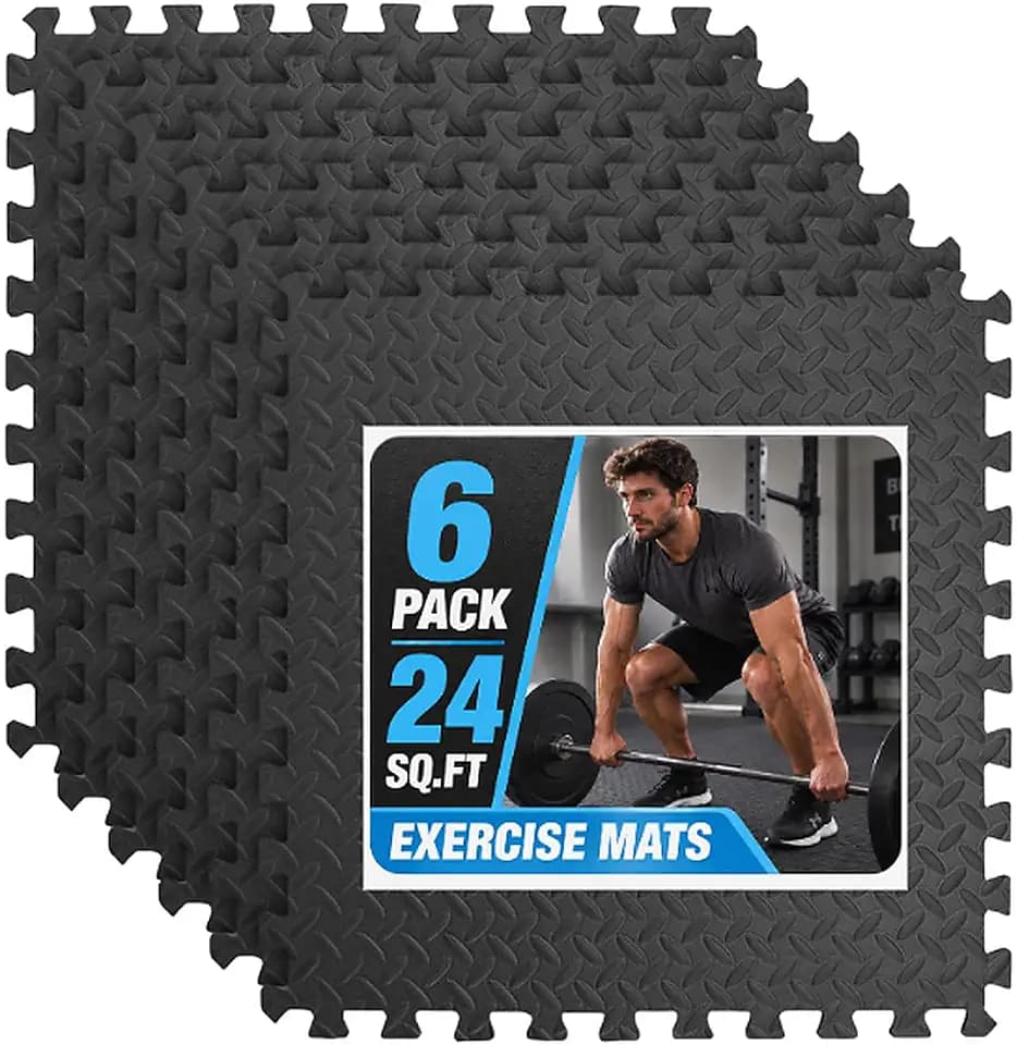 Art3d EVA Puzzle Exercise Mats, 24"x24", 1/2" Thick,6-Pack,Black